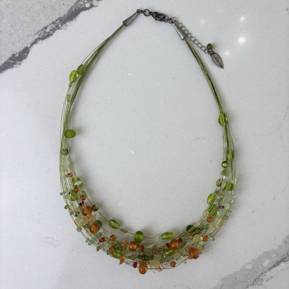 VTG Coldwater Creek Multi-Strand Green Orange Stone Glass Beaded Necklace Artsy - Picture 1 of 10